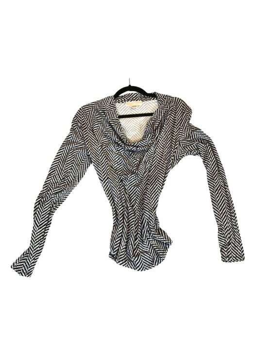Michael Kors Tops - Michael Kors Womens Casual Top Lg Black White Chevron Long Sleeve Cowl Blouse